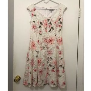 Madison Leigh White Floral Lace Overlay Midi Dress